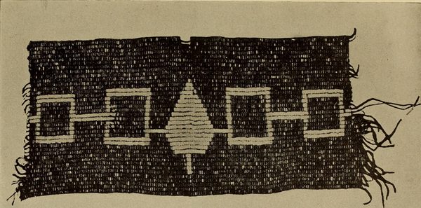 The Hiawatha Belt, a wampum belt with four squares and a central tree